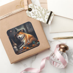 Adesivo Quadrado Shiba Inu Pumpkins Halloween Assustado