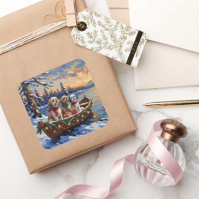 Adesivo Quadrado Shih Tzu Christmas Boat Holiday (Presentear)