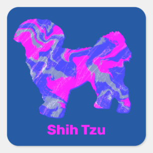 Adesivo Quadrado Shih Tzu Dog Silhouette Louy Hot Pink