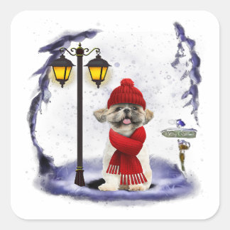 Adesivo Quadrado Shih Tzu Papais noeis neve Natal leve Presente de 