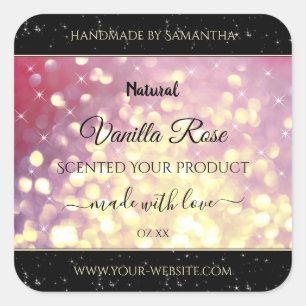 Adesivo Quadrado Shimmery Purple Gold Glitter Sparkle Product Label