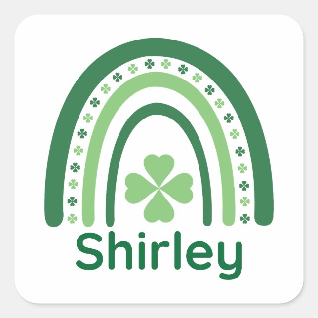 Adesivo Quadrado Shirley Name Clover Boho Rainbow (Frente)