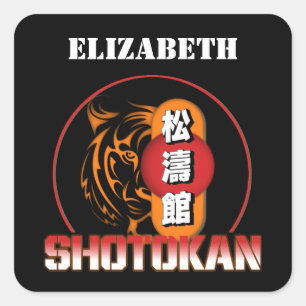 Adesivo Quadrado Shotokan Karate Tiger e Japonês Kanji Seu Nome