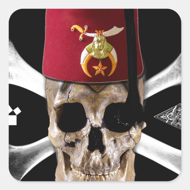 Adesivo Quadrado Shriner Masonic Skull e Ossos com Fez (Frente)