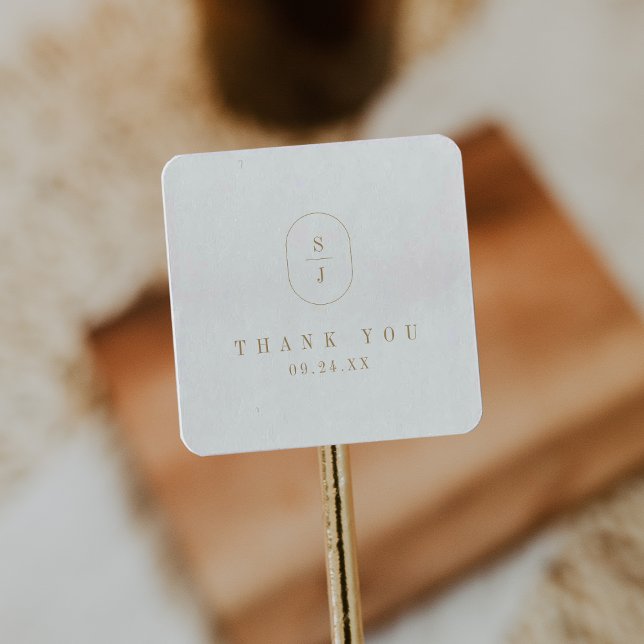 Adesivo Quadrado ShyLAH Formal Dourado Casamento Branco Clássico Ob (SHYLAH Formal Gold White Classic Wedding Thank You Square Sticker)