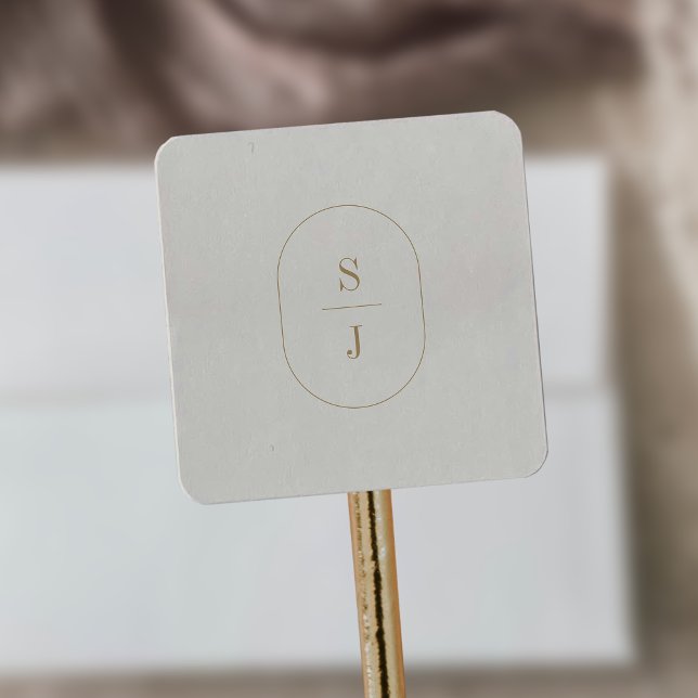 Adesivo Quadrado SHYLAH Simple Dourado Cream Boho Casamento Monogra (SHYLAH Simple Gold Cream Boho Wedding Monogram Square Sticker)