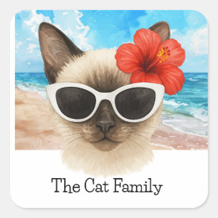 Adesivo Quadrado Siamese Cat Beach temia para o Natal em julho