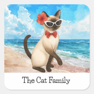 Adesivo Quadrado Siamese Cat Beach temia para o Natal em julho