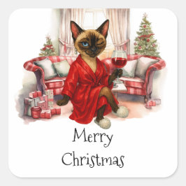 Adesivo Quadrado Siamese Cat Christmas