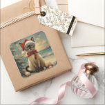 Adesivo Quadrado Siamese Cat Christmas Vintage Beach<br><div class="desc">Traga o calor dos feriados para a costa com esta charmosa design inspirada na vintagem, apresentando um Gato festivo sentado numa praia de sereno. Com um clássico toque de feriado de tons nostálgicos e vibrações costeiras, esta trabalho de arte captura a magia do Natal pelo mar. Perfeito para espalhar alegria...</div>