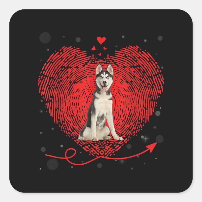 Adesivo Quadrado Siberian Husky Heart Love | Presente de Namorados  (Frente)