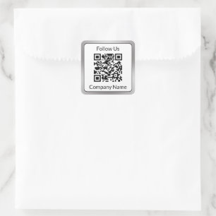 Adesivo Quadrado Siga-nos Black White Silver Business Name QRCode