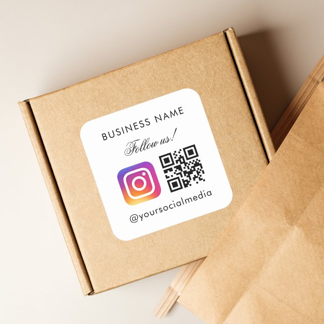 Adesivo Quadrado Siga-nos Código QR Personalizado Nome Comercial In (Criador carregado)