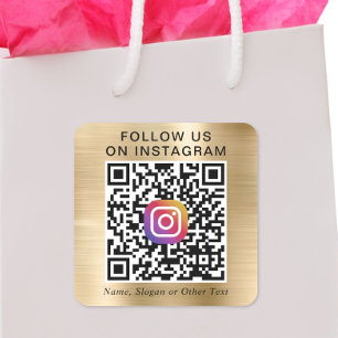 Adesivo Quadrado Siga-nos no Instagram QR Code Dourado Promocional