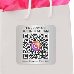 Adesivo Quadrado Siga-nos no Instagram QR Code Prata Promocional