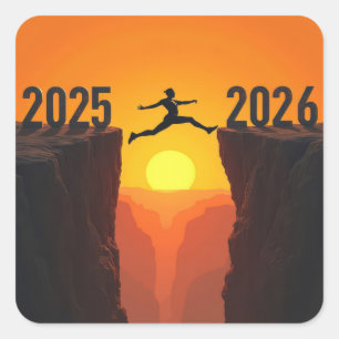 Adesivo Quadrado Silhueta de Ano Novo 2027 Saltando um Penhasco