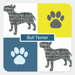 Adesivo Quadrado Silhueta de Cachorro Bull Terrier e Grade Y&B de P