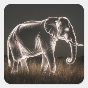 Adesivo Quadrado Silhueta de elefante luminoso