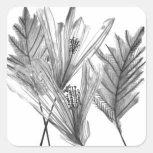 Adesivo Quadrado Silhueta Floral - Cinza