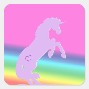 Adesivo Quadrado Silhueta lavanda Unicorn (fundo arco-íris)