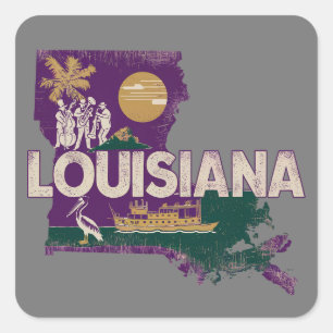 Adesivo Quadrado Silhueta Retro do Estado da Louisiana