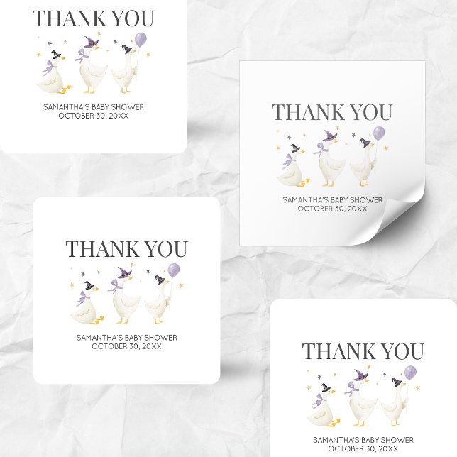 Adesivo Quadrado Silly Goose Baby Shower (Halloween Little Silly Goose Baby Shower Sticker)