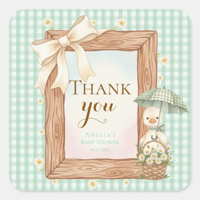 Adesivo Quadrado Silly Goose Baby Shower Thank You Sticker (Frente)