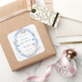 Adesivo Quadrado Silly Goose Whimsical Bow Baby Boy Shower