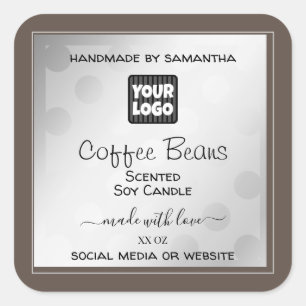 Adesivo Quadrado Silver Brown Product Packaging Labels with Logo