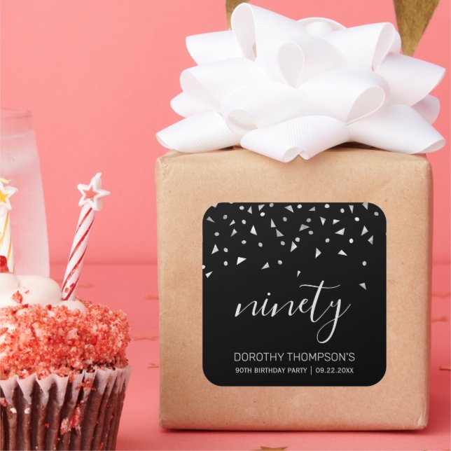 Adesivo Quadrado Silver Confetti no Aniversário do 90 Negro (Festa)
