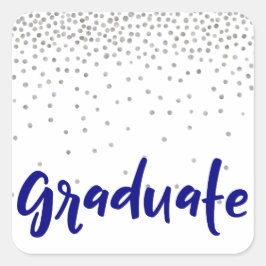 Adesivo Quadrado Silver Confetti sobre Branco: Moderna "Graduação"