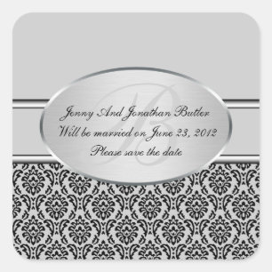 Adesivo Quadrado Silver Damask Save The Date Stickers