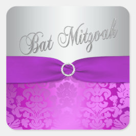Adesivo Quadrado Silver e Damasco Roxo Bat Mitzvah Sticker
