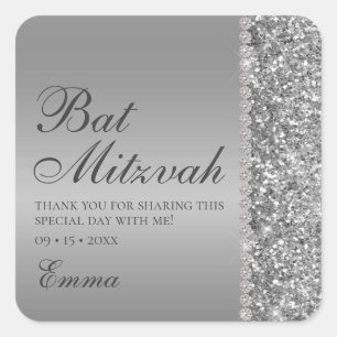 Adesivo Quadrado Silver Glitter Bat Mitzvah