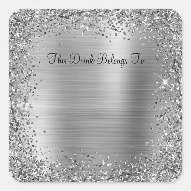 Adesivo Quadrado Silver Glitter e Foil Esta Bebida Pertence (Frente)