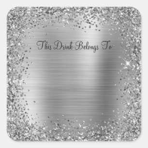 Adesivo Quadrado Silver Glitter e Foil Esta Bebida Pertence