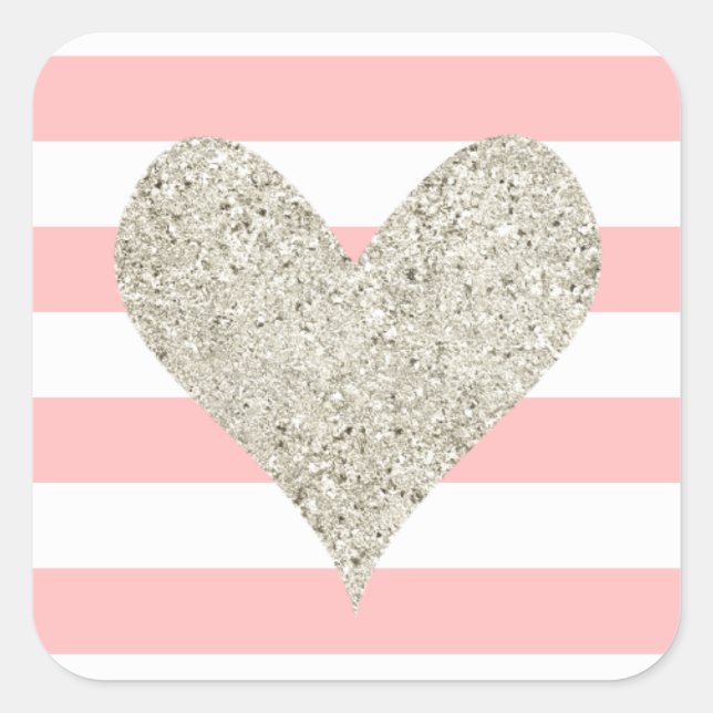 Adesivo Quadrado Silver Glitter Heart (Frente)