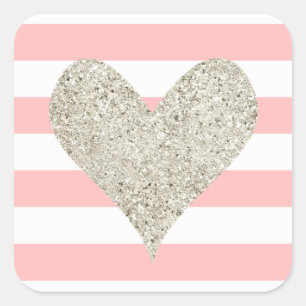 Adesivo Quadrado Silver Glitter Heart