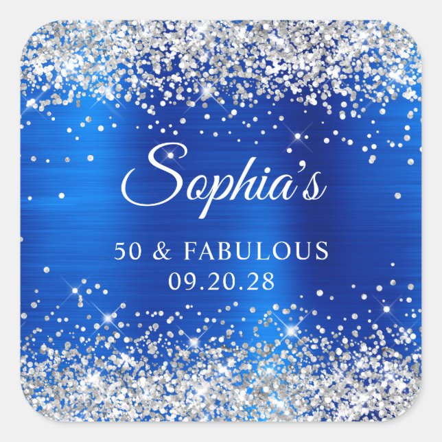 Adesivo Quadrado Silver Glitter Royal Blue Foil 50 & Fabulous (Frente)