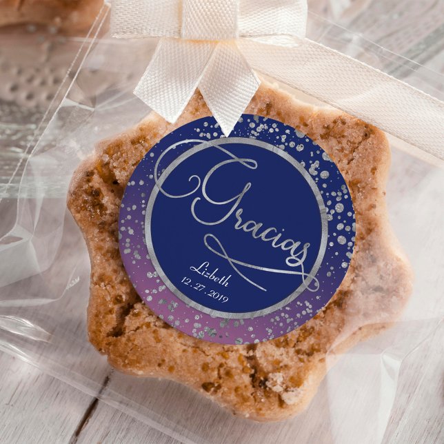 Adesivo Quadrado Silver Gracias Royal Blue Glam Gift Obrigado (Criador carregado)