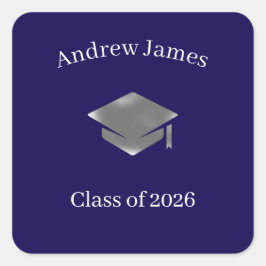 Adesivo Quadrado Silver Graduation Cap -Class of 2026