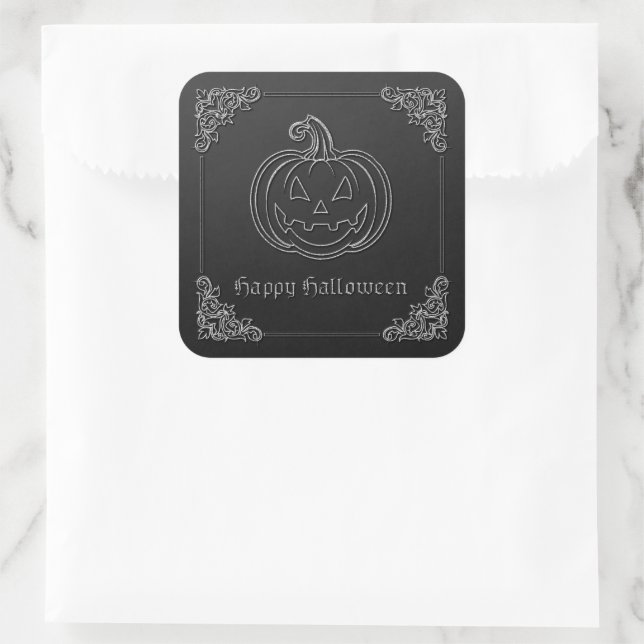 Adesivo Quadrado Silver Jack O' Lanterna Halloween (Bolsa)