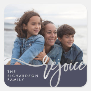 Adesivo Quadrado Silver Rejoice   Tipografia moderna com fotografia