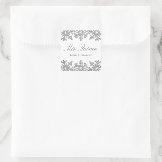 Adesivo Quadrado Silver Snowflake Winter Quinceanera (Bolsa)