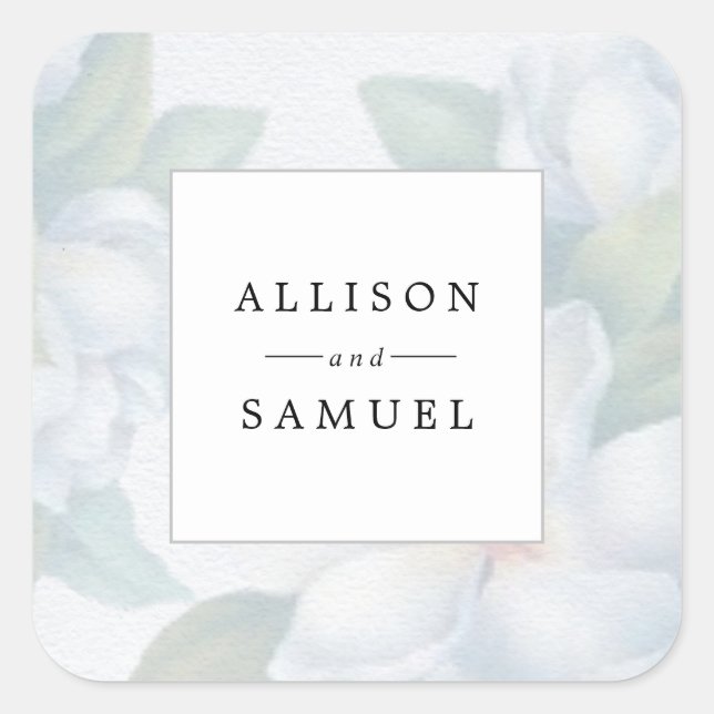 Adesivo Quadrado Silver White Dogwood Blossomo Pessoal Favor Seal (Frente)