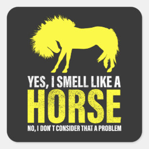 Adesivo Quadrado Sim, Eu Cheiro Como Um Cavalo em Amarelo