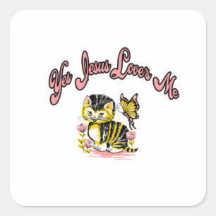 Adesivo Quadrado Sim Jesus me ama um gatinho fofo