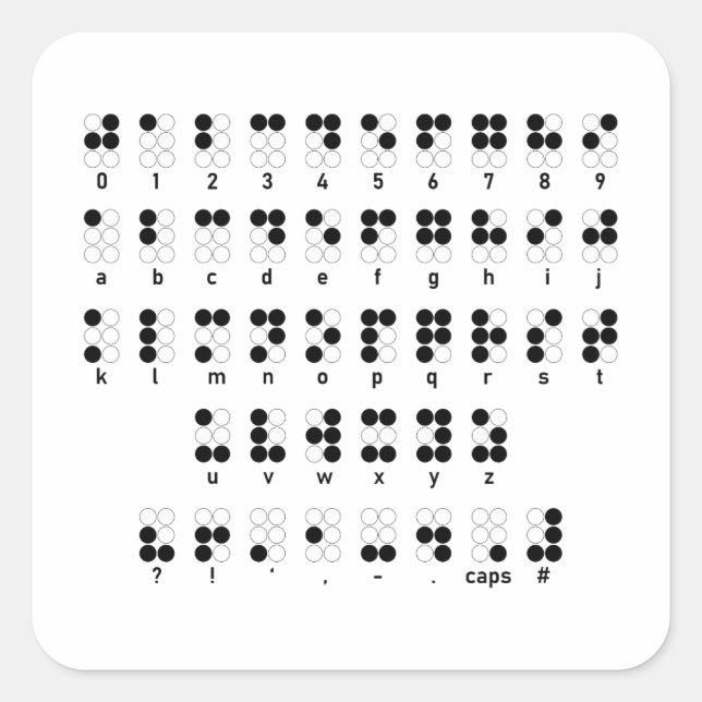 Adesivo Quadrado Símbolo alfabético Braille de letras ocultas (Frente)