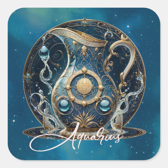 Adesivo Quadrado Símbolo Celestial de Barreira Água Dourada Aquário (Frente)