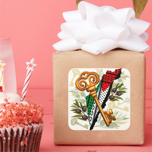 Adesivo Quadrado Símbolo chave palestino do direito de retorno (Festa)